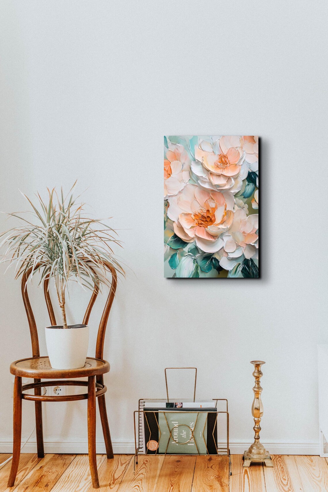 Soft Peach And Cream Floral Impasto Blooms Vertical Art Poster - Image 7