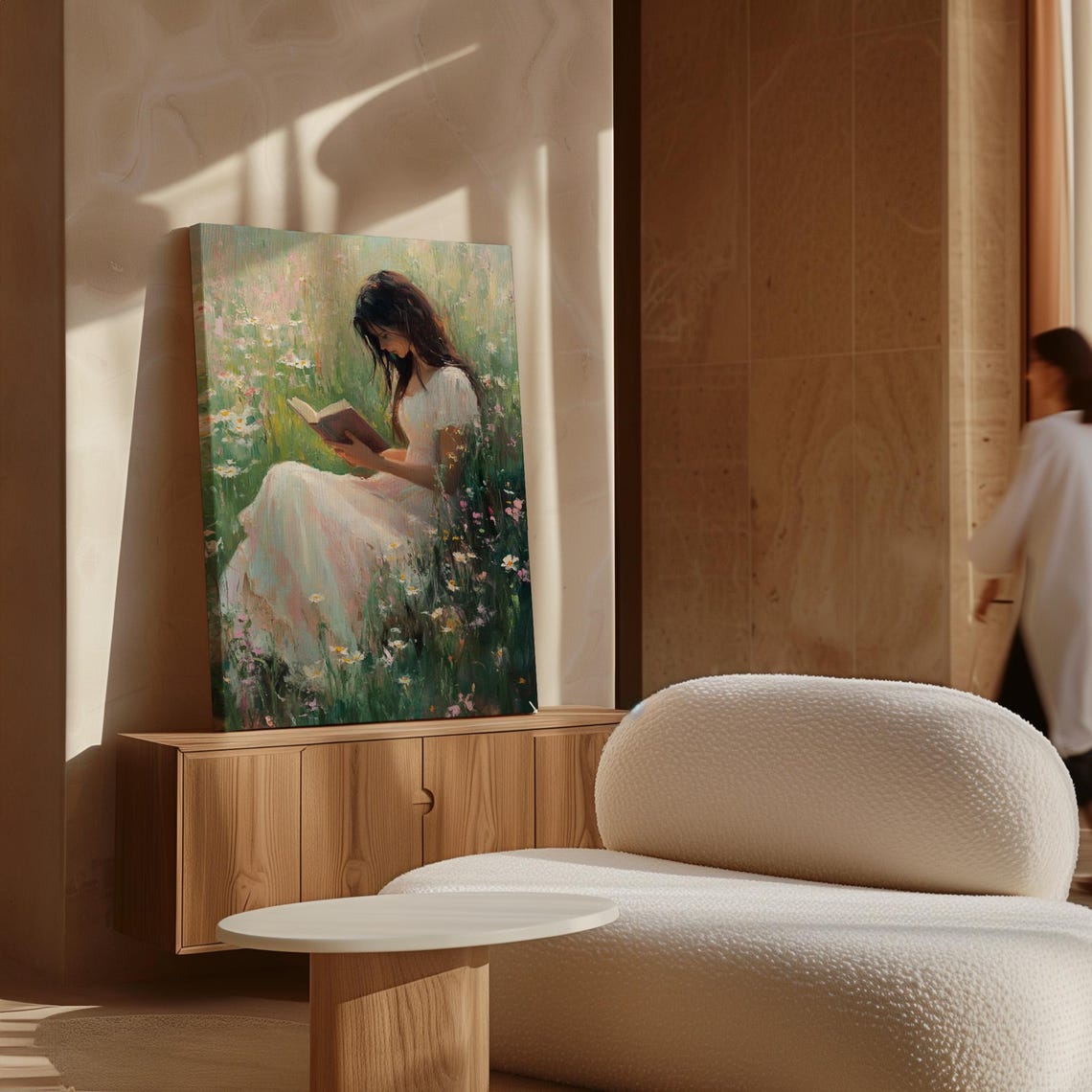 Woman Reading Book in Wildflower Meadow Romantic Cottagecore Poster - Image 7