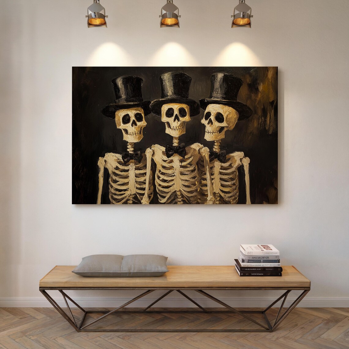 Skeleton Trio In Top Hats, Gothic Halloween Decor - Image 7