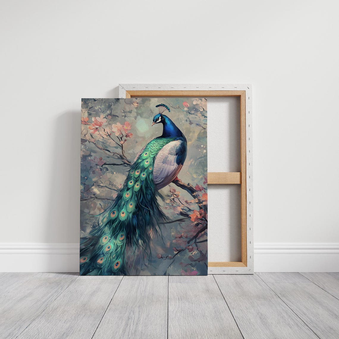 Graceful Peacock Cherry Blossoms Elegant Painterly Bird Poster - Image 5