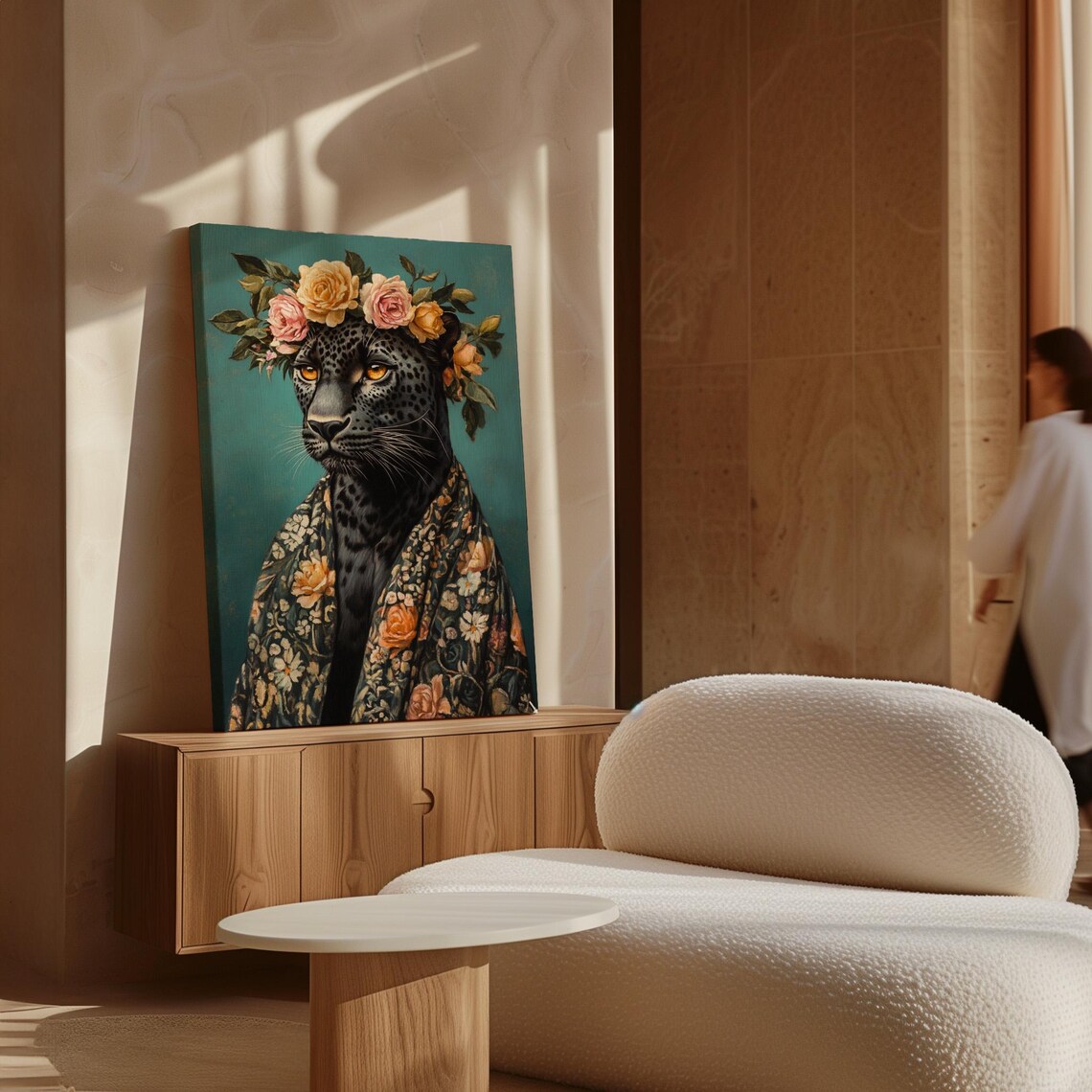 Elegant Black Panther Floral Crown Ornate Shawl Portrait Poster - Image 5