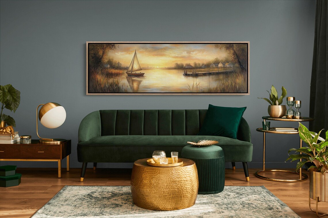 Serene Sunset Sailboat, Peaceful Lakeside Landscape - Image 7
