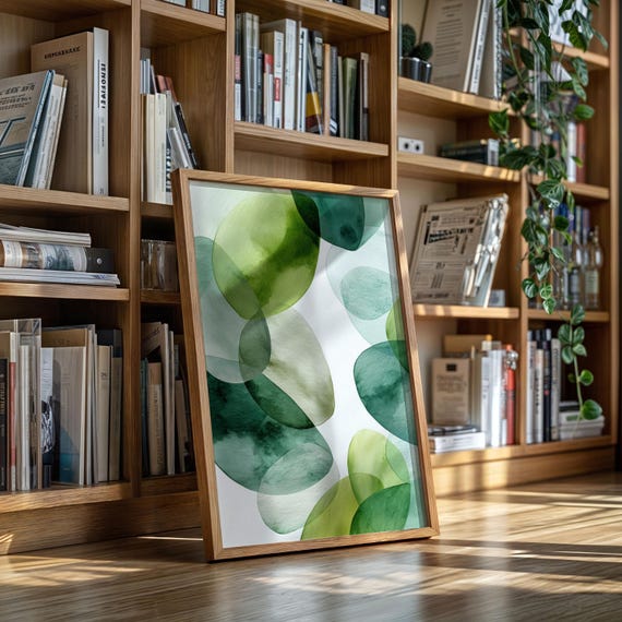 Green Watercolor Abstract Wall Art Minimal Japandi Organic Shapes