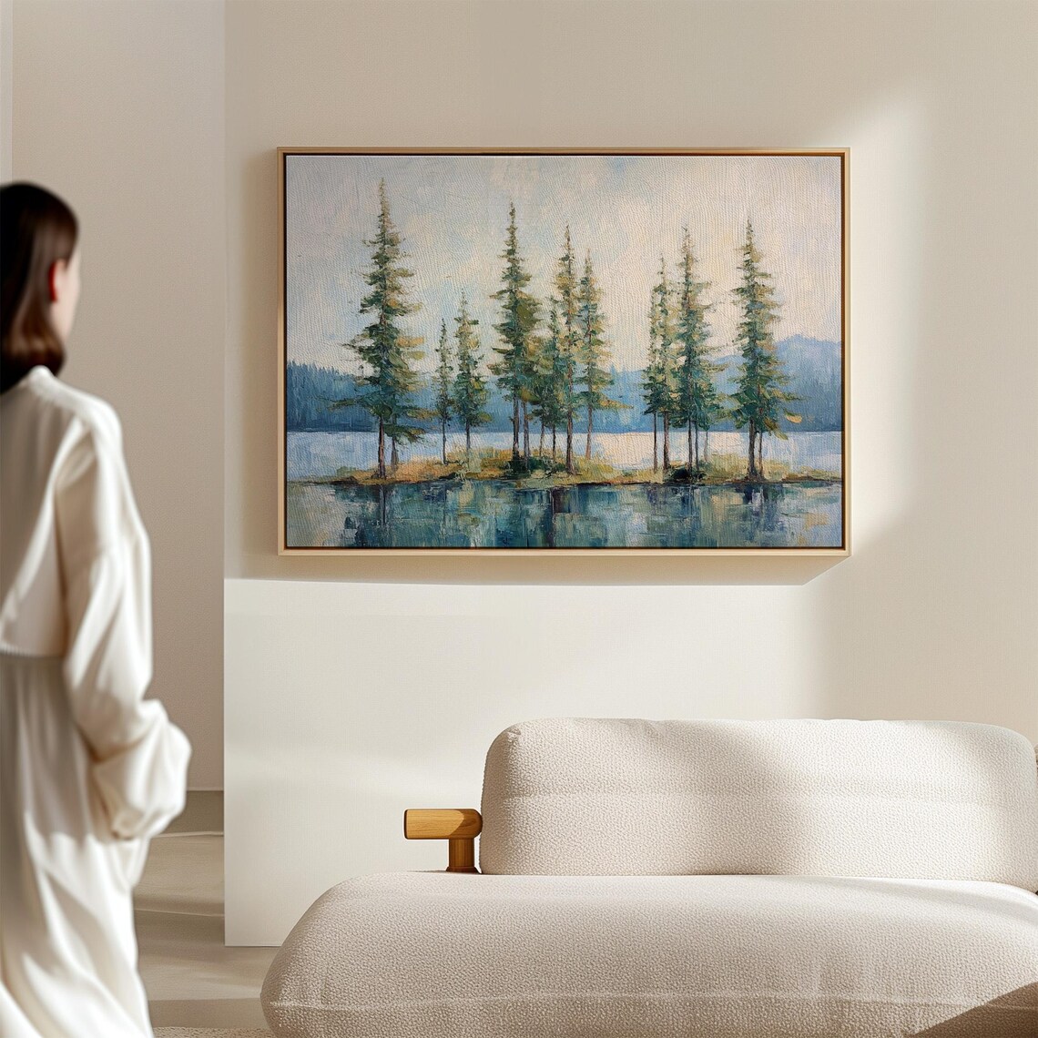 Serene Pine Forest Lake, Rustic Landscape Art Print - Image 4