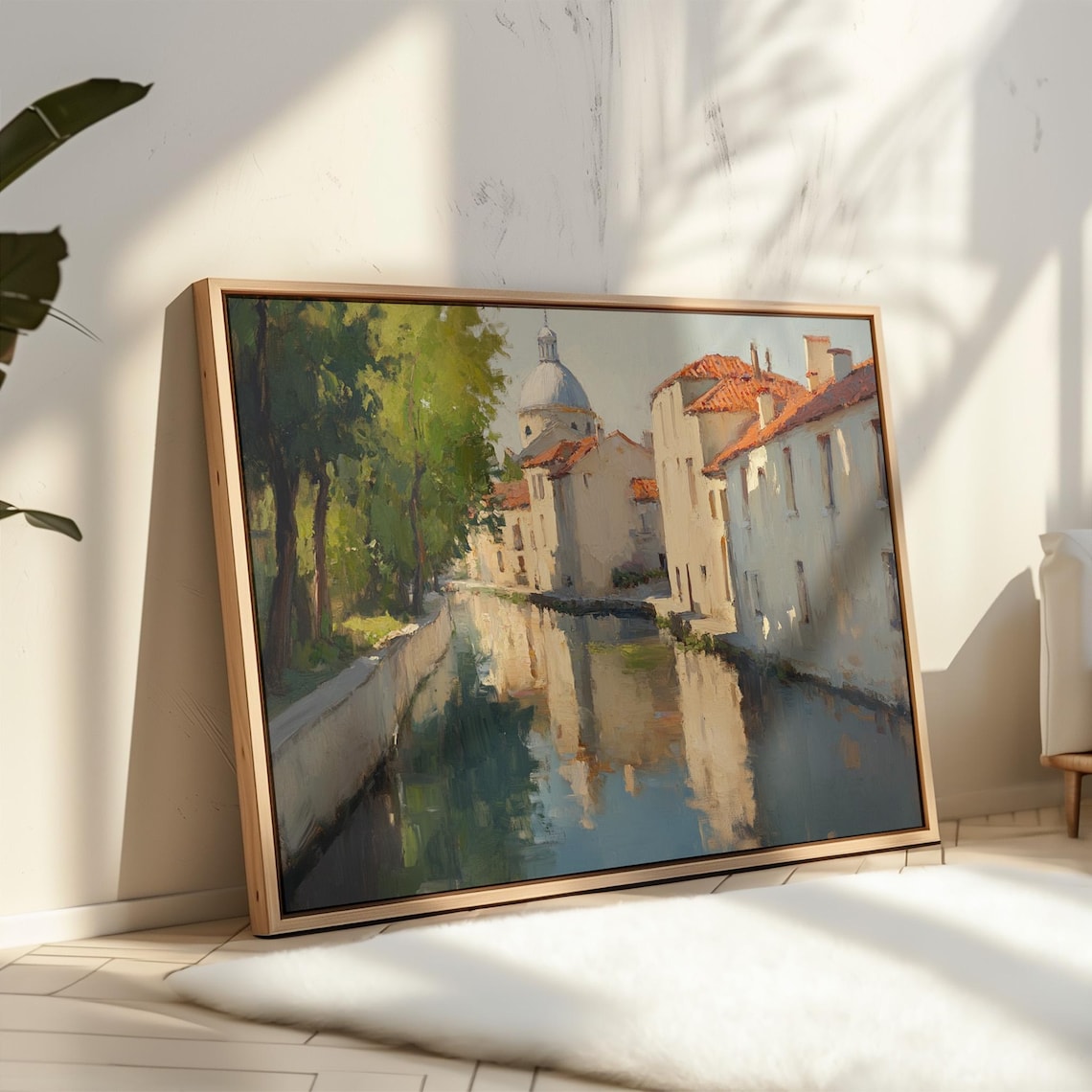 Mediterranean Canal Old Town Waterfront Domed Church European Scene Poster