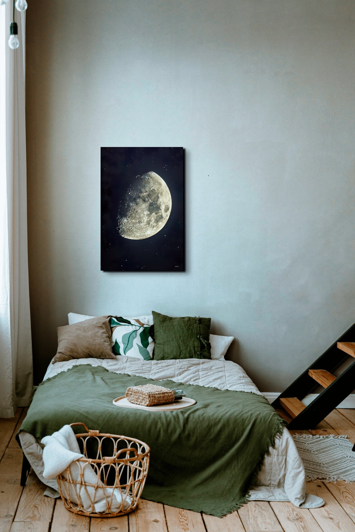 Waning Moon Detailed Crater Close Up Starry Night Sky Poster - Image 4