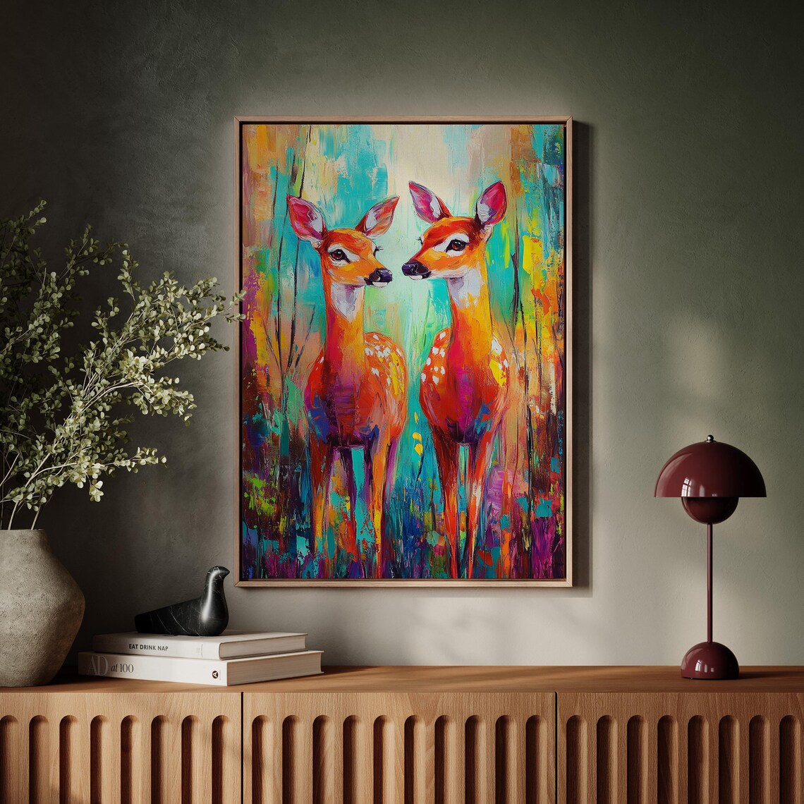 Vibrant Abstract Deer Pair Colorful Wildlife Modern Artwork Poster - Image 7