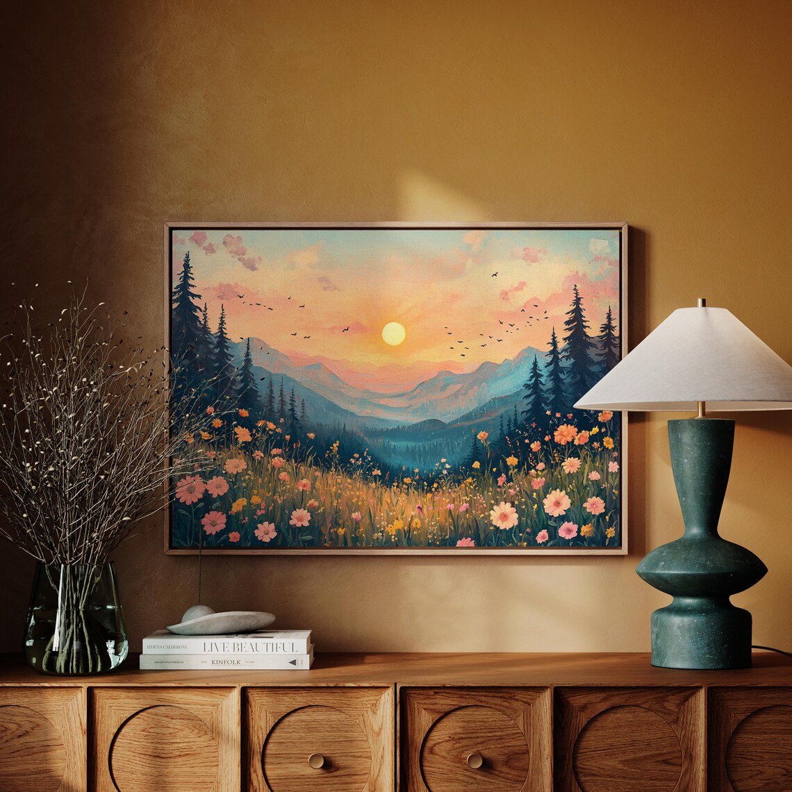 Sunset Over Mountain Meadow, Nature Landscape - Image 6
