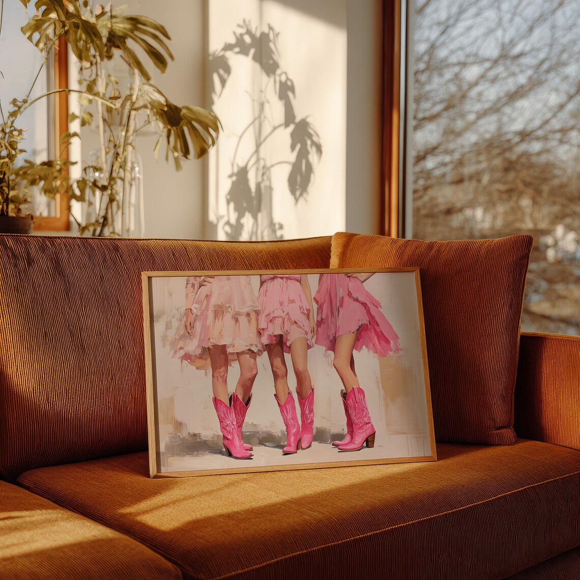 Pink Cowboy Boots and Ruffled Dresses Western Cowgirl Fashion Painting Poster