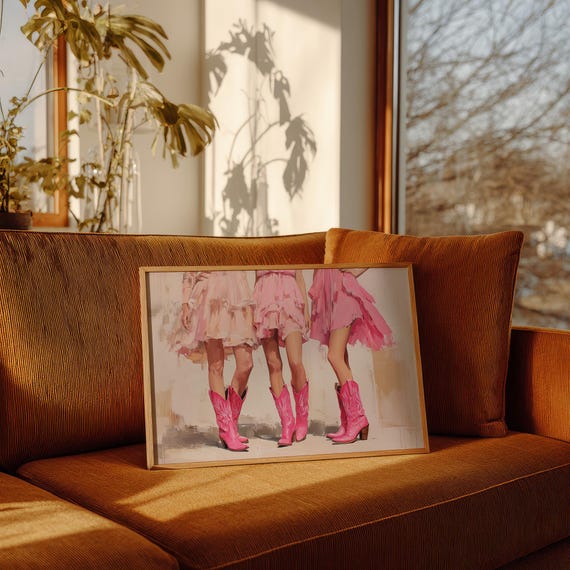 Cowgirls In Pink Dresses And Boots Western Art