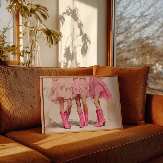 Pink Cowboy Boots and Ruffled Dresses Western Cowgirl Fashion Painting Poster
