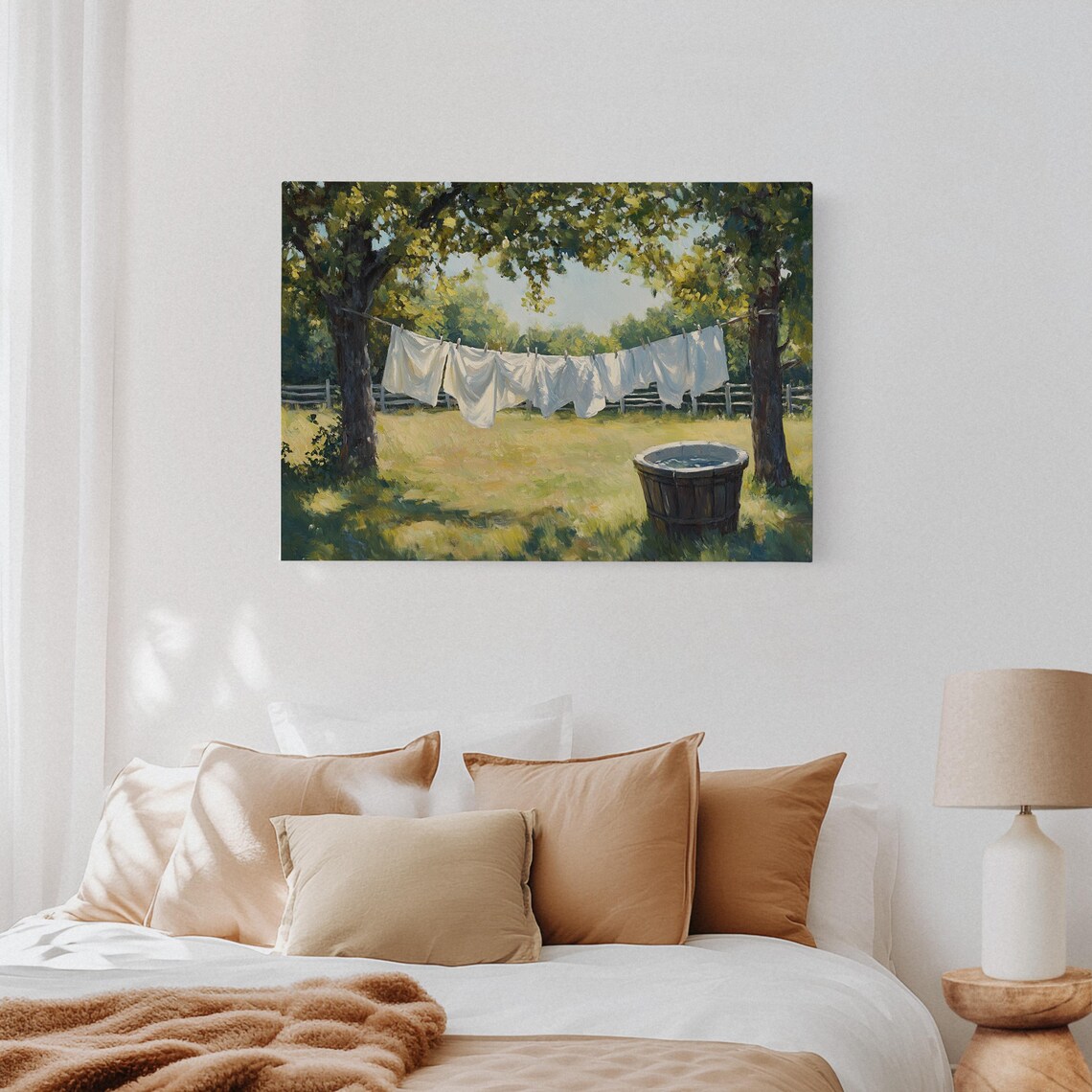Country Clothesline Vintage Oil Painting, Art Print - Image 2