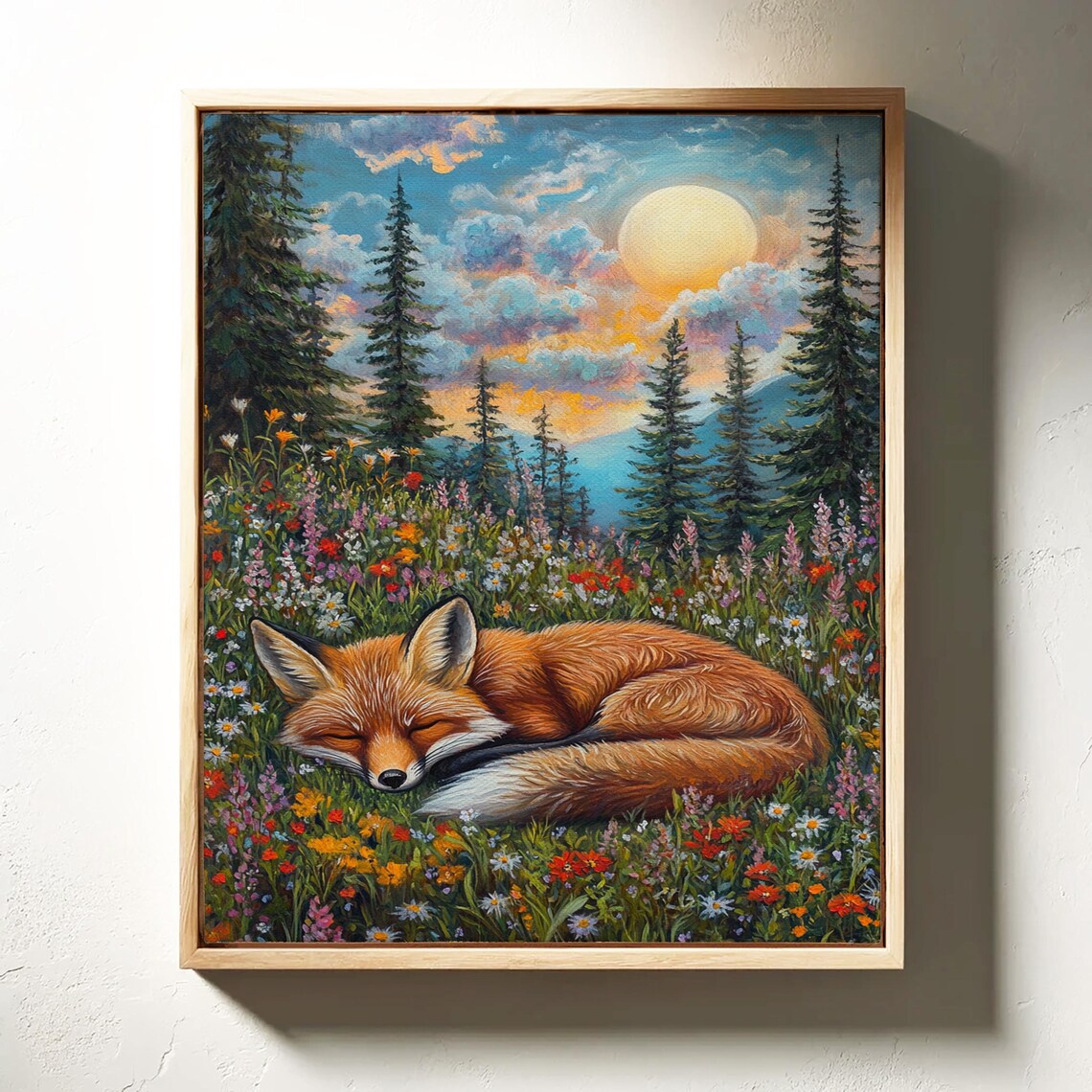 Sleeping Fox In Flower Meadow Sunset Pine Forest Animal Poster - Image 7