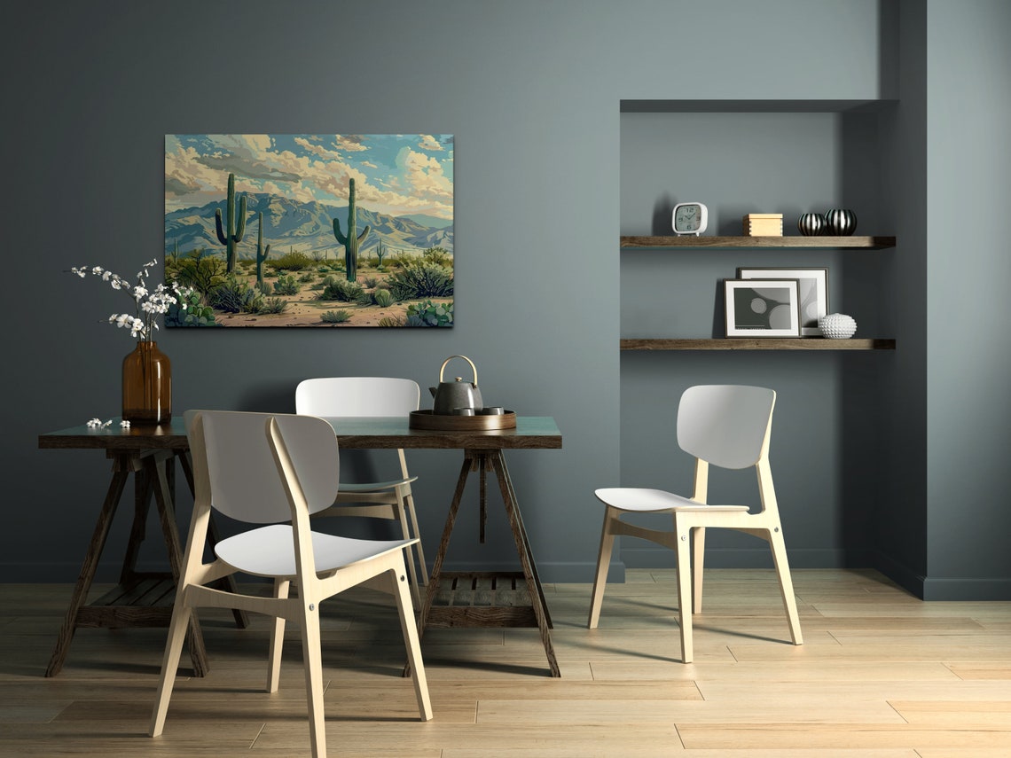 Arizona Desert Saguaro Cacti Blue Mountains Landscape Wall Art - Image 5