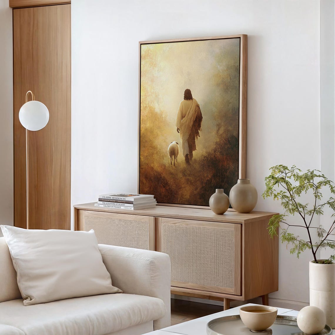 Jesus Walking With A Lamb Golden Field Peaceful Christian Poster - Image 5