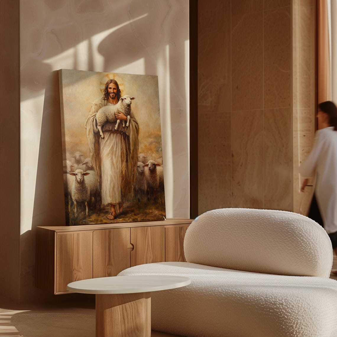 Good Shepherd Jesus Holding Lamb Flock Golden Light Art Poster - Image 7