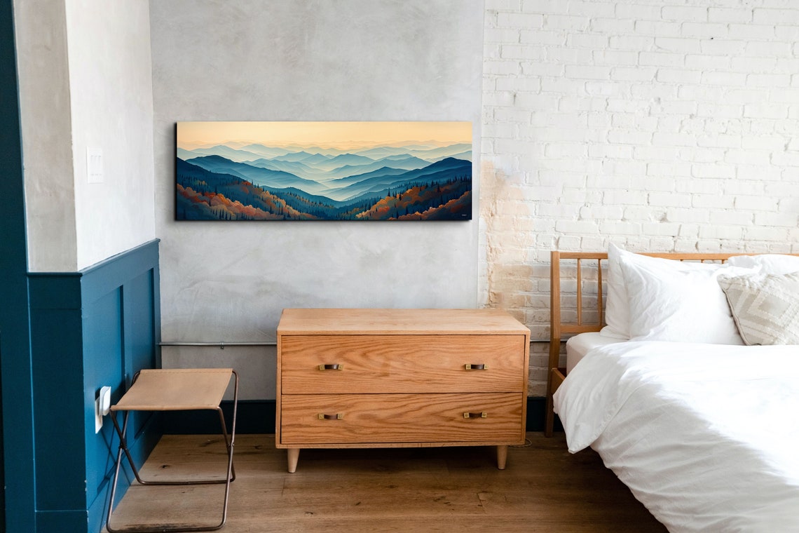 Blue Layered Mountain Ridges Misty Morning Panorama Wall Art - Image 7