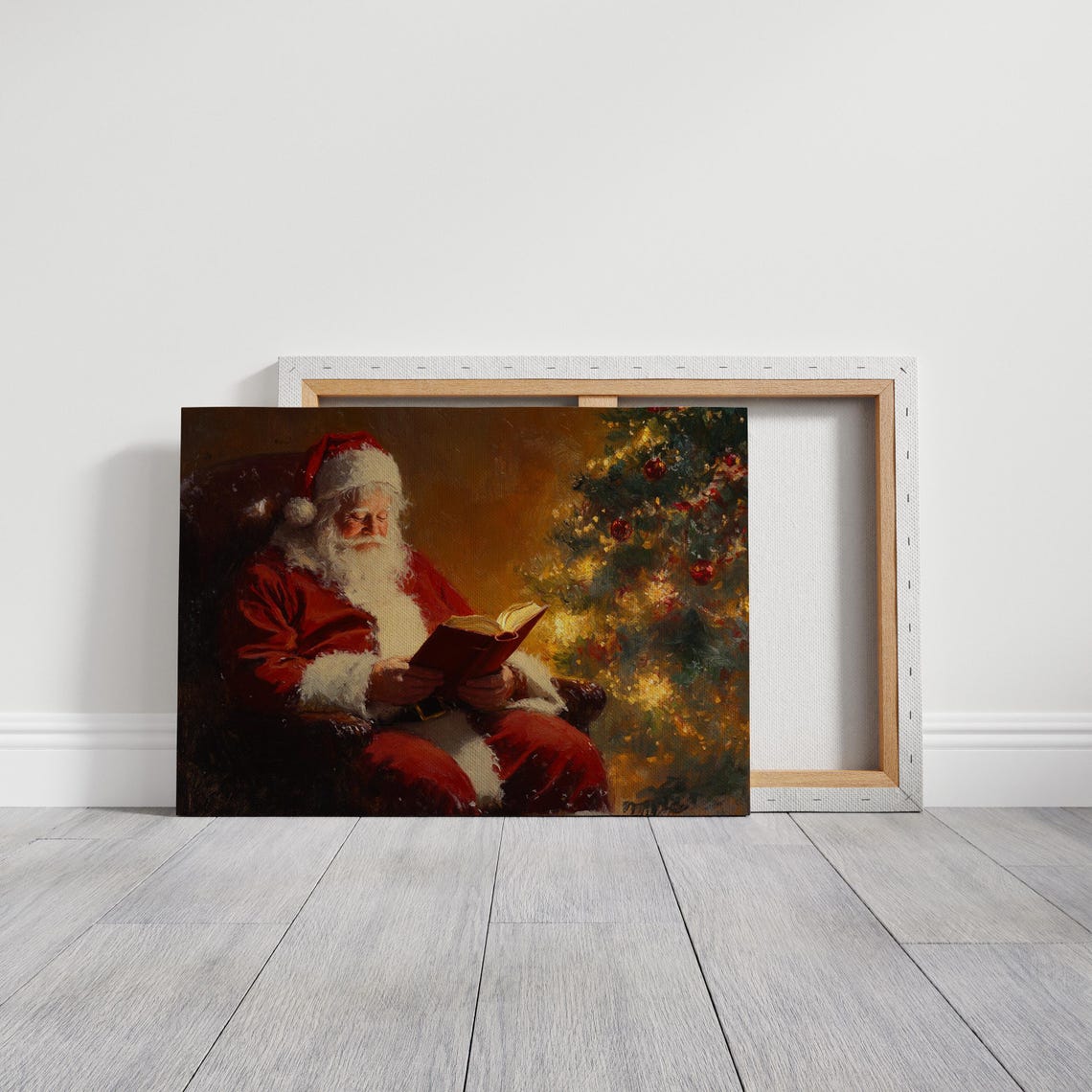 Santa Claus Reading Christmas Eve Story By Warm Tree Light Poster - Image 7