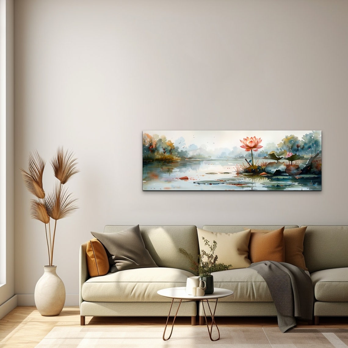 Watercolor Lotus Pond Misty Swamp Panoramic Nature Art Poster - Image 7