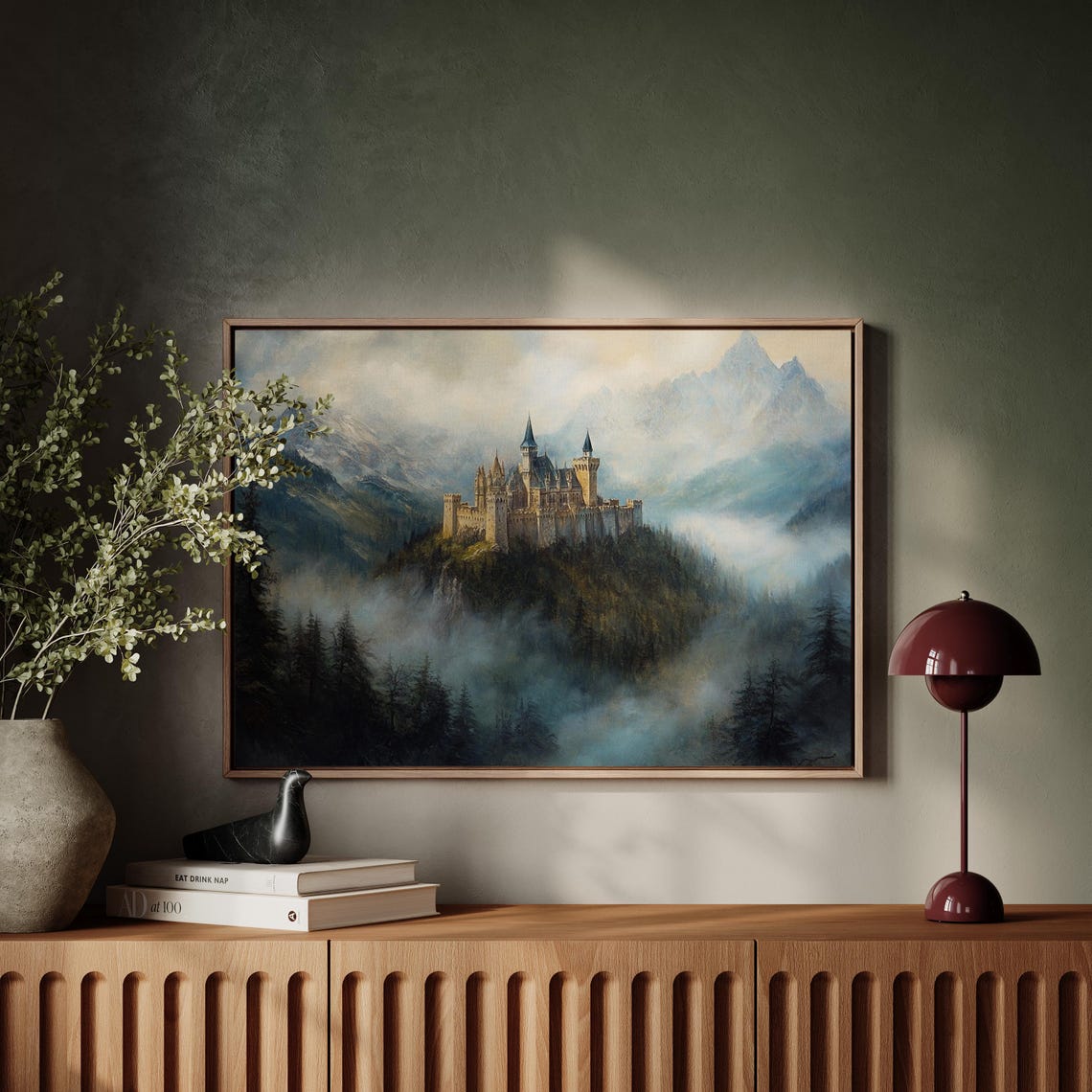 Fairytale Castle Above Foggy Mountains with Pine Forest Fantasy Poster - Image 5