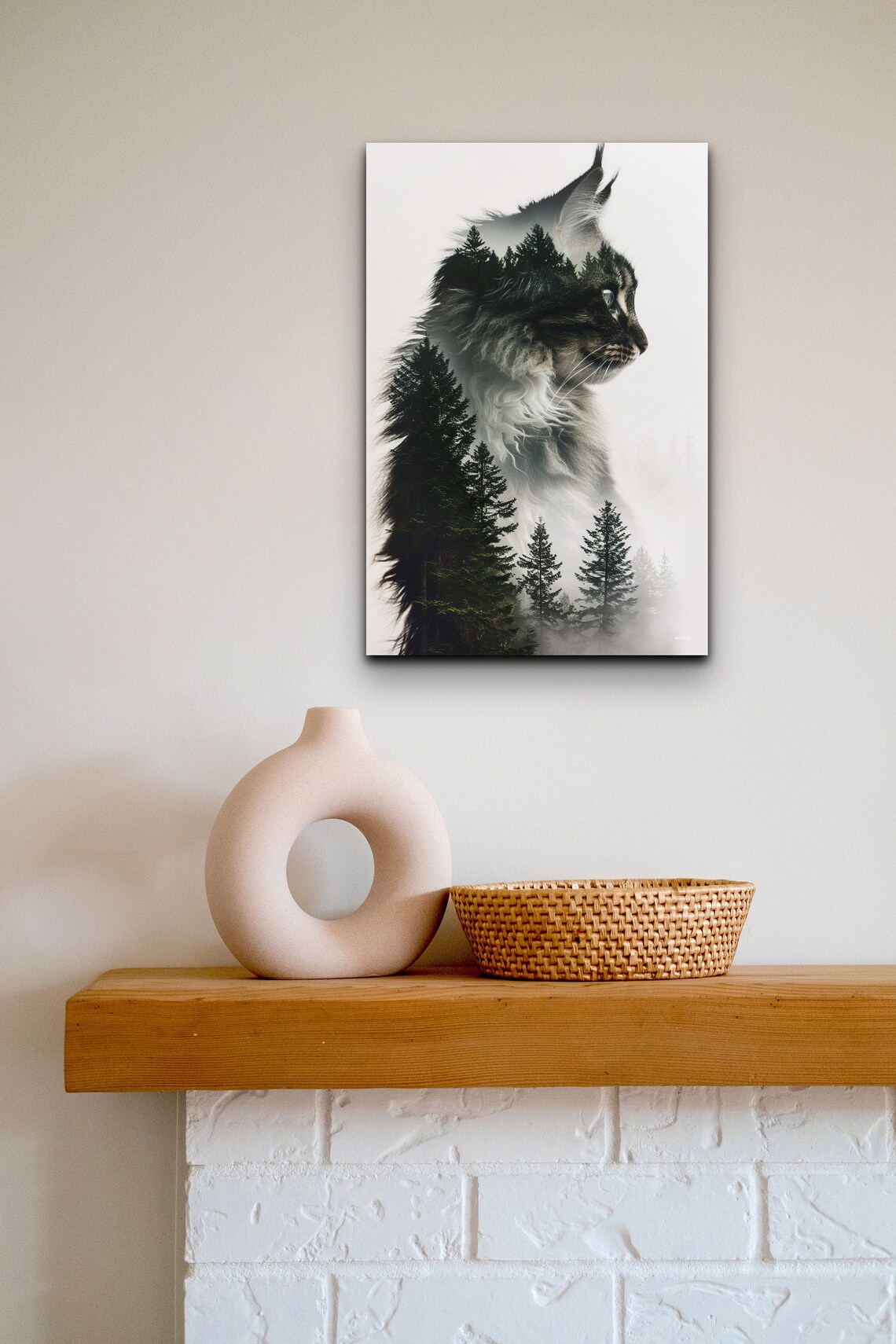 Double Exposure Cat and Forest Trees Art Print - Image 3