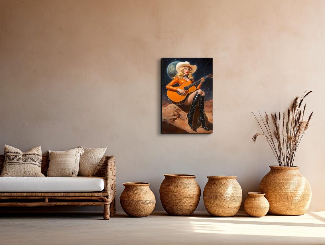 The Galactic Guitar Cowgirl Ready To Hang Wall Art Print Cowboy Wall Art Cowgirl Art Space Art Vintage Art - Image 6