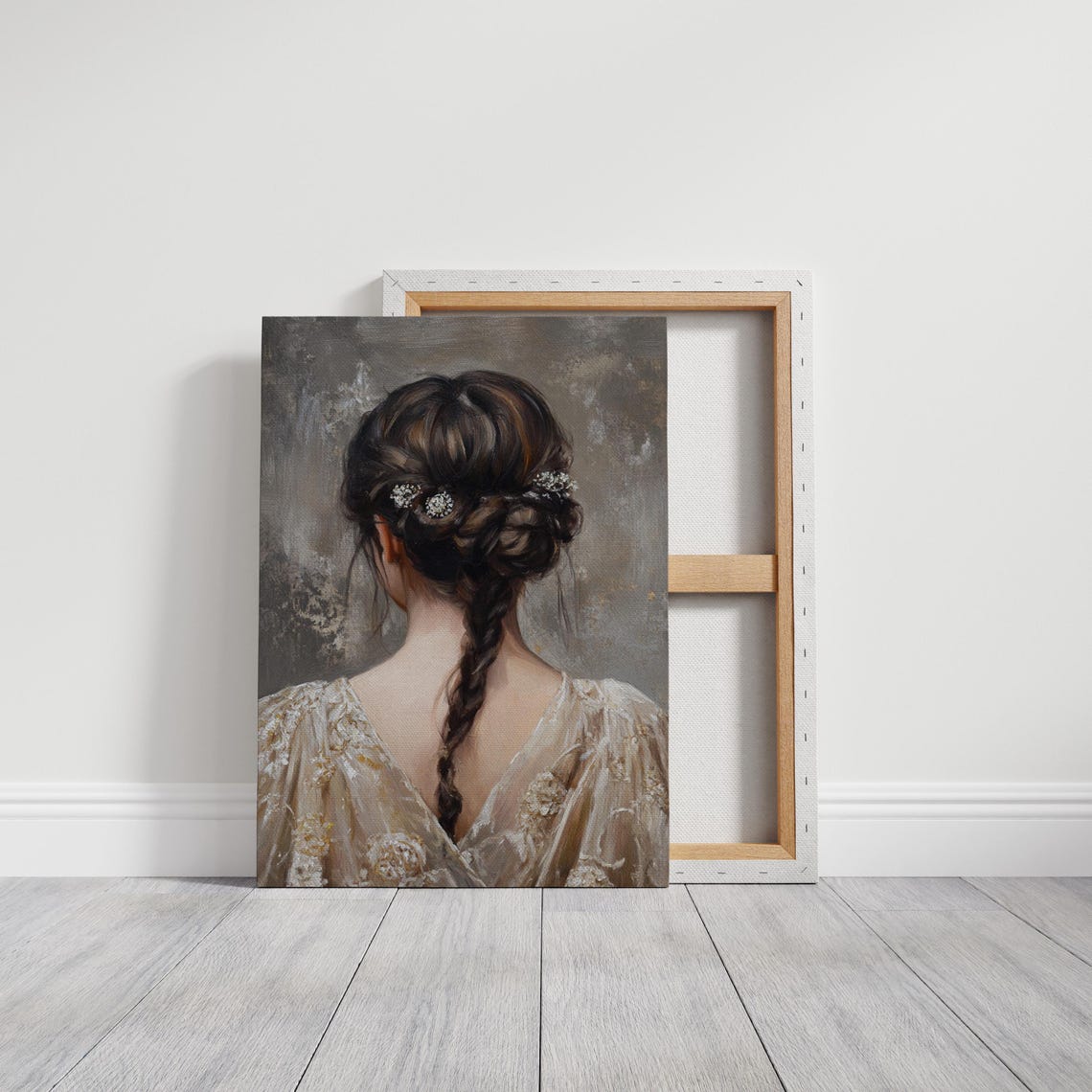 Long Braid Hairstyle Back View Romantic Vintage Portrait Art Poster - Image 3