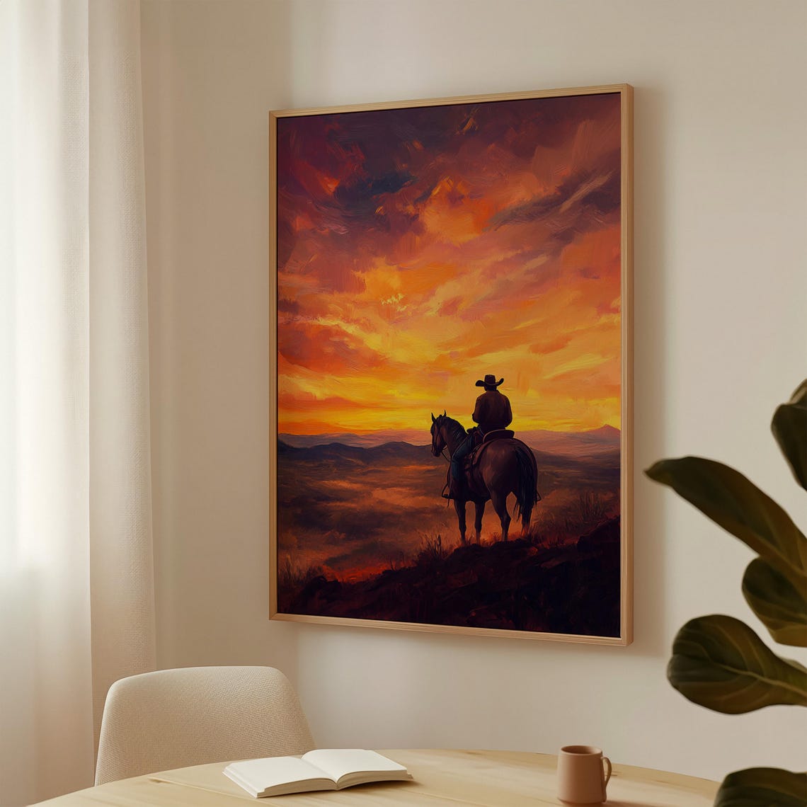 Cowboy At Sunset Art Western Landscape Poster Rustic Wall Decor Vibrant Sky And Horizon Scene - Image 5