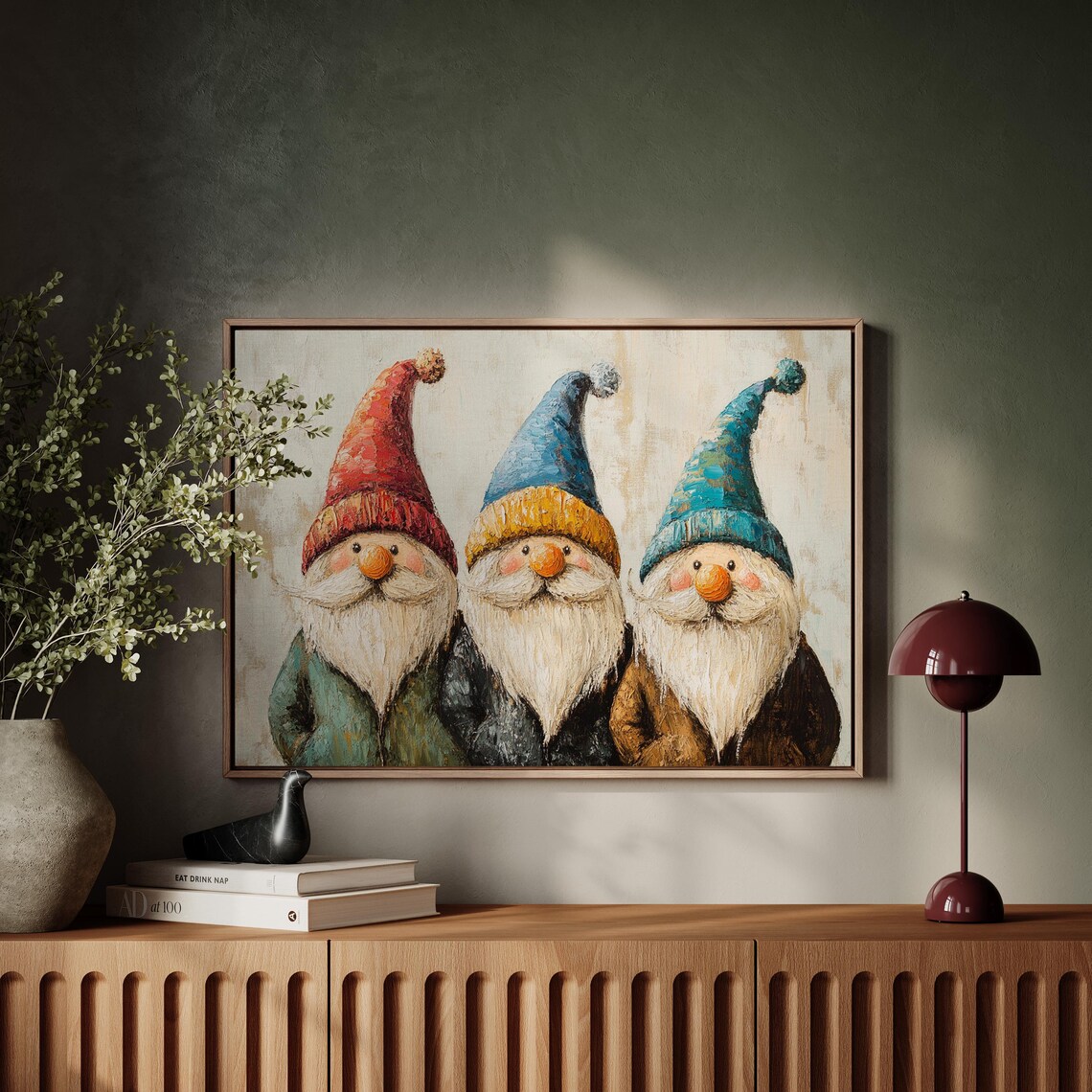 Three Cute Christmas Gnomes In Colorful Hats Whimsical Holiday Poster - Image 5