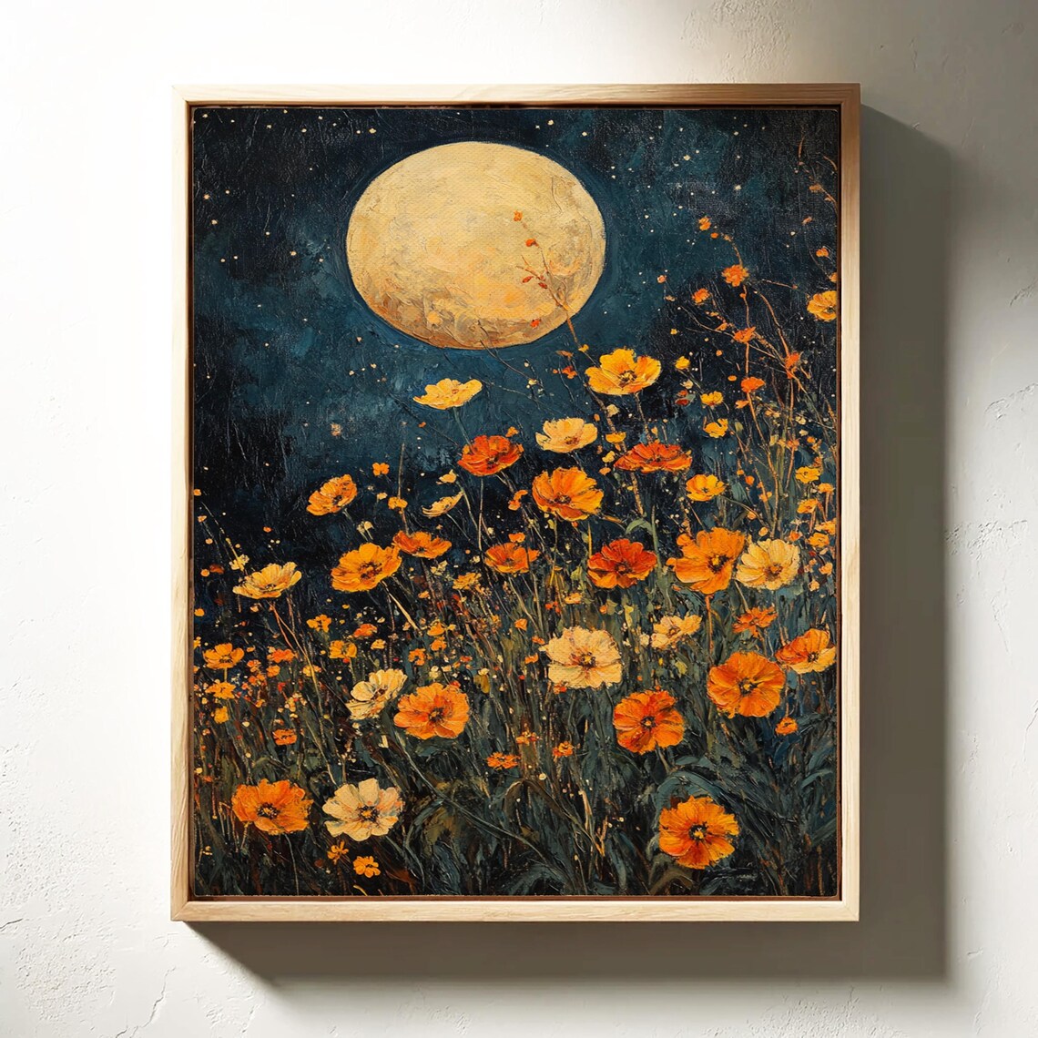 Moonlit Wildflower Meadow Golden Blooms Full Moon Night Art Poster - Image 7