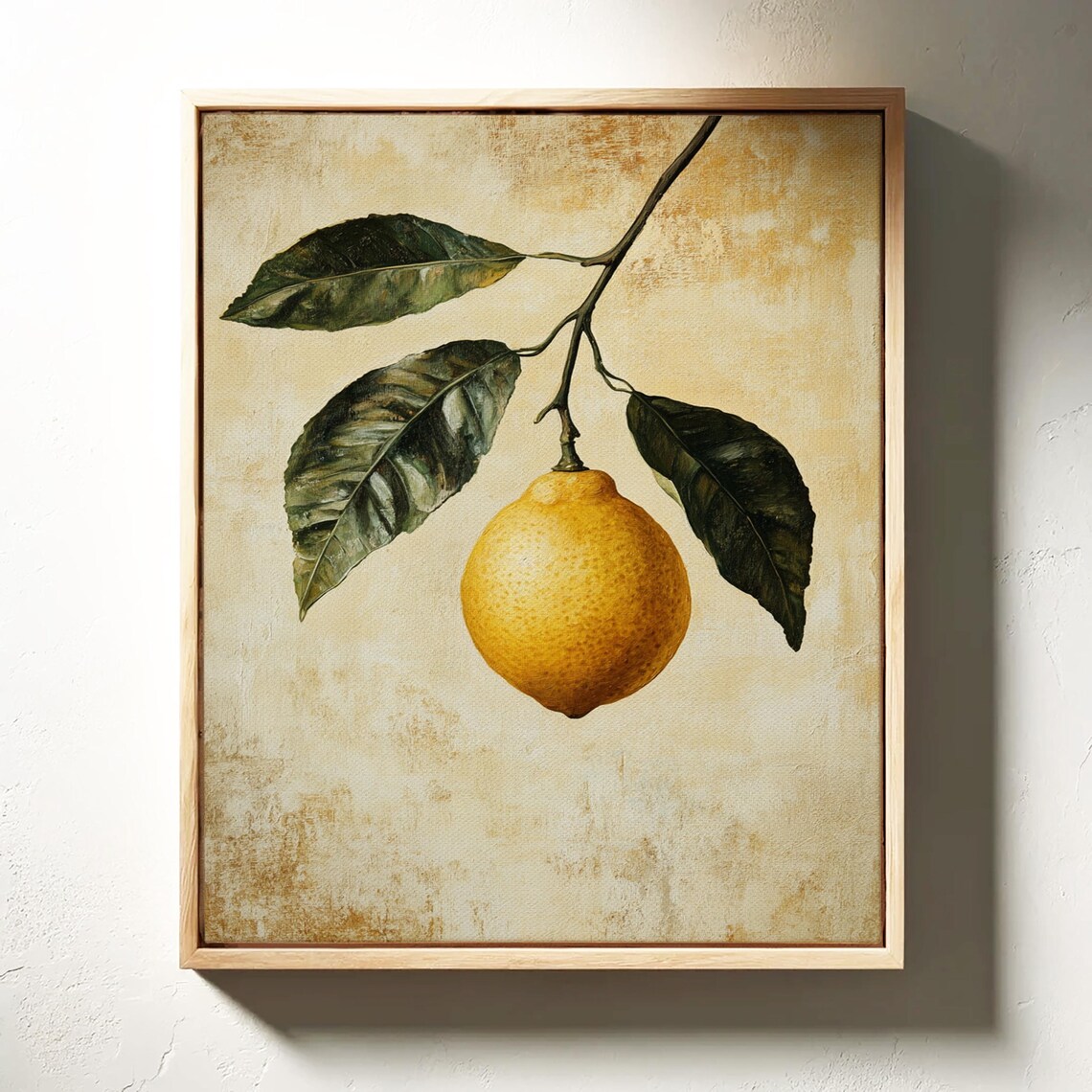 Single Lemon Antique Gold Canvas Vintage Fruit Still Life Poster - Image 2