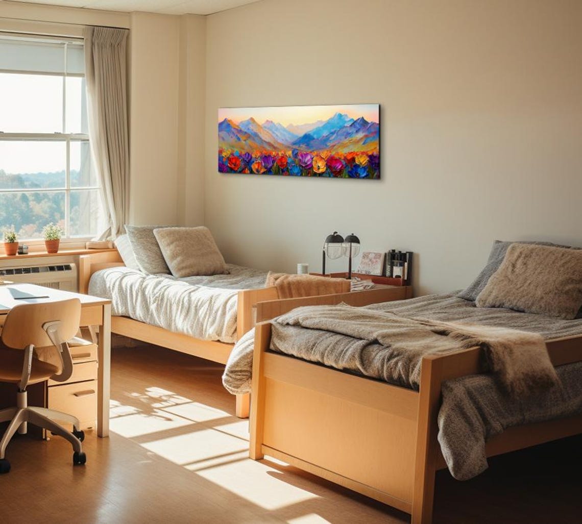 Vibrant Wildflower Meadow Pastel Mountain Dawn Panoramic Poster - Image 5