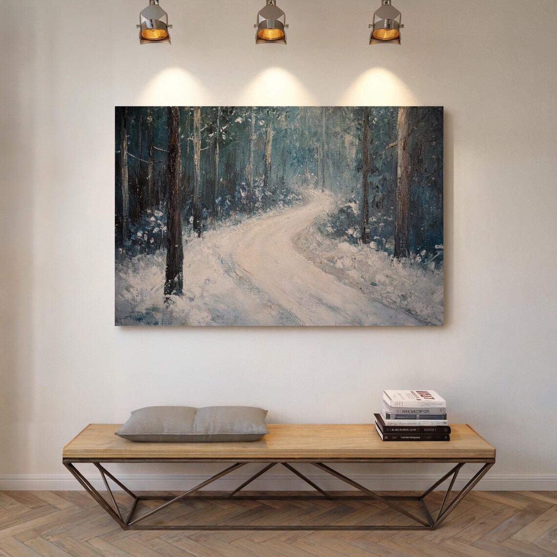 Snowy Forest Path Art Print, Serene Winter Landscape - Image 5