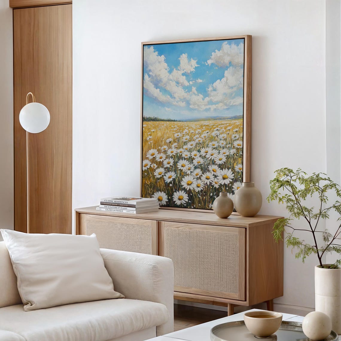 White Daisies Field Close Up Blue Sky Clouds Floral Meadow Poster - Image 6
