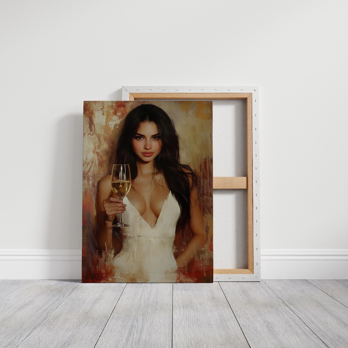 Elegant Woman Holding Wine Glass Warm Tonal Sophisticated Poster - Image 3