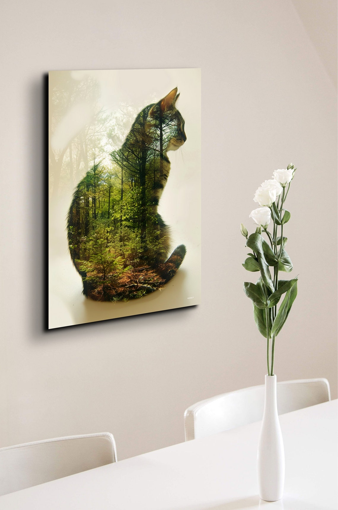Cat and Forest Double Exposure Green Nature Silhouette Poster - Image 4
