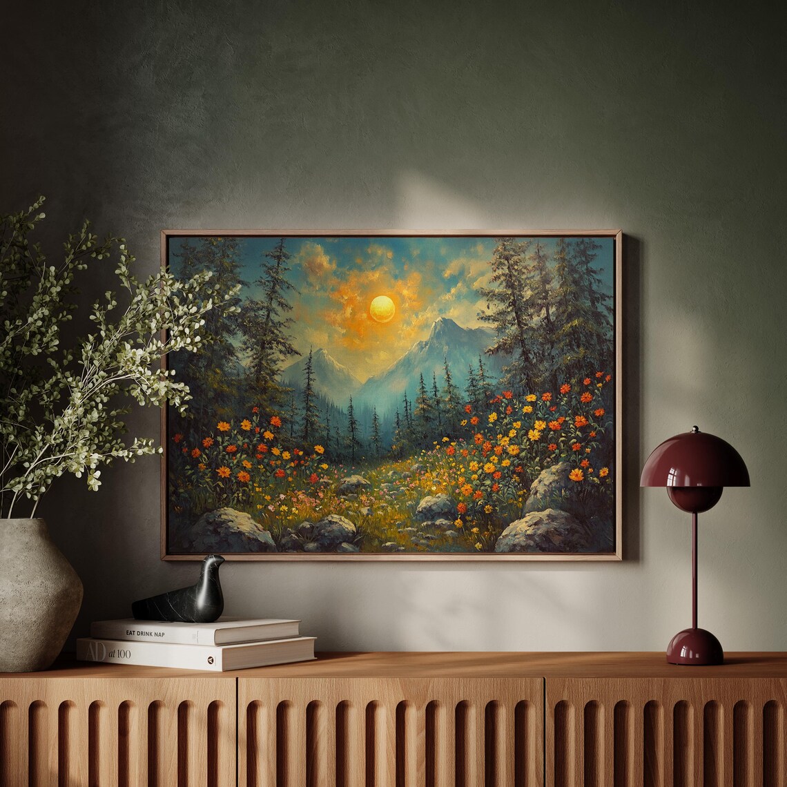 Sunlit Mountain Landscape, Rustic Nature Decor - Image 6