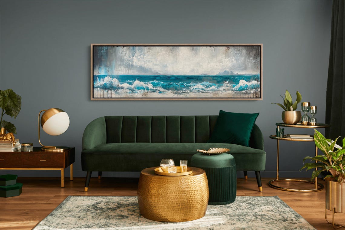 Abstract Blue Ocean Waves Beach Seascape Modern Nautical Art Print - Image 4