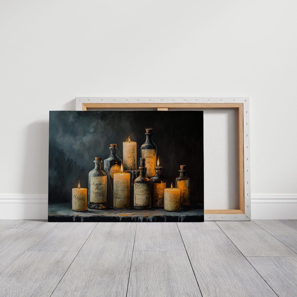 Vintage Apothecary Bottles And Glowing Candles Dark Rustic Poster - Image 3