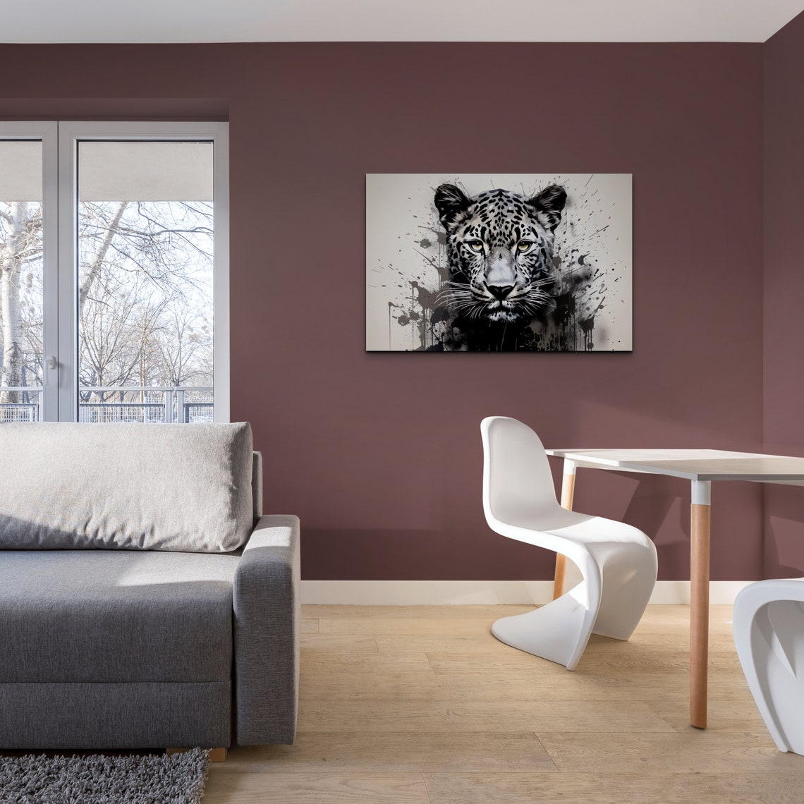 Leopard Portrait in Dramatic Black and White Splash Paint Style Poster - Image 4