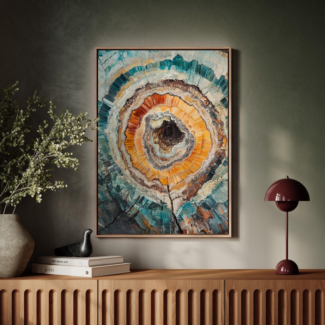 Abstract Geode Petrified Wood Cross Section Teal Orange Poster - Image 3