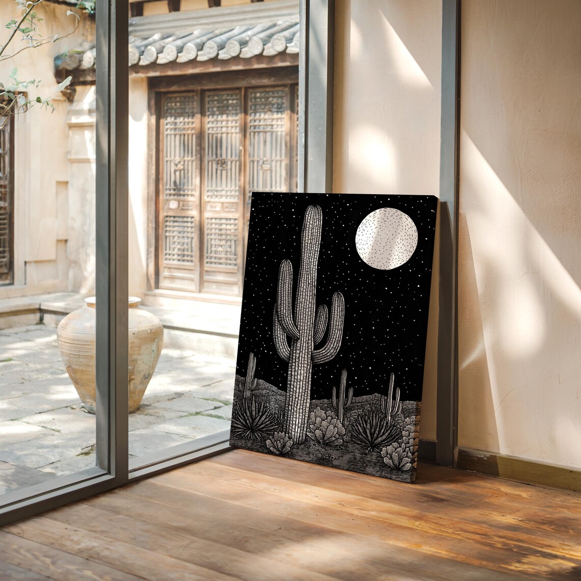 Saguaro Cactus Moonlit Desert Night Sky Southwestern Art Poster - Image 3