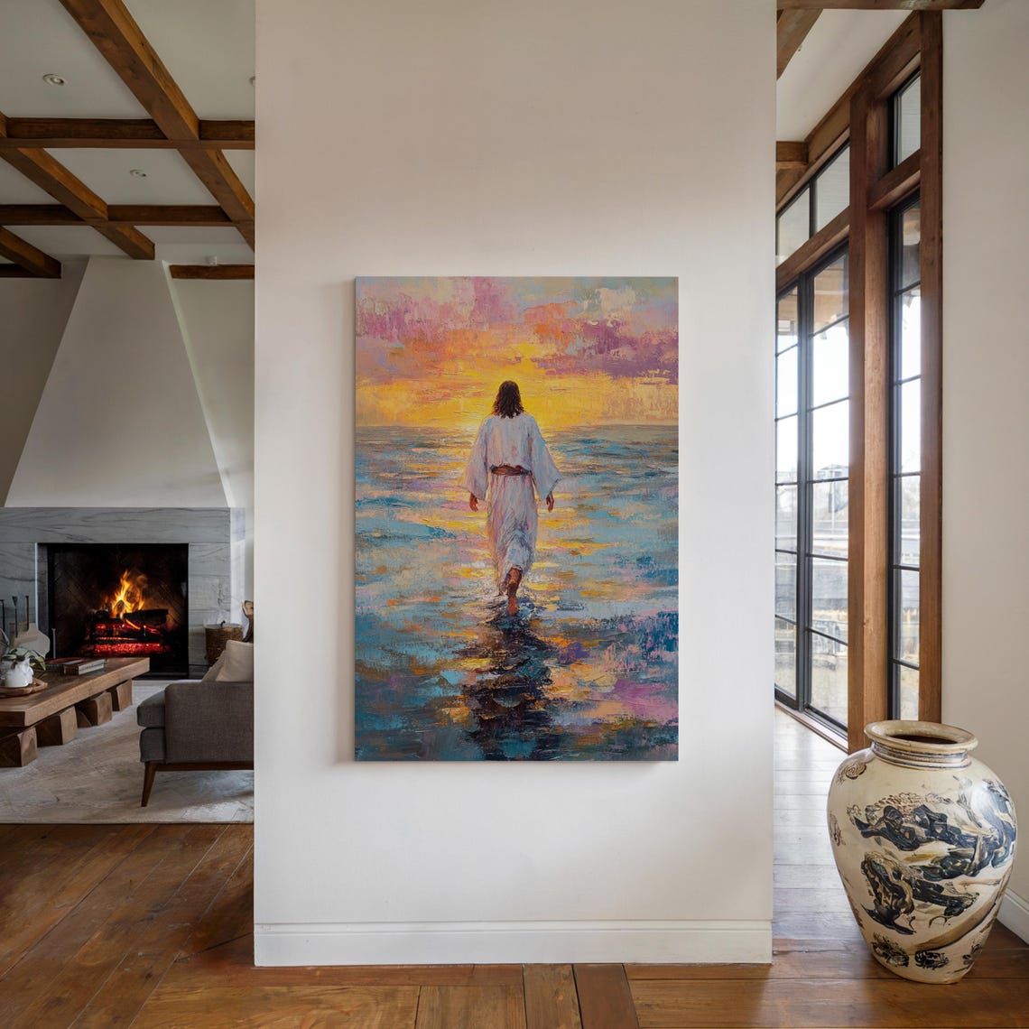 Jesus Walking On Water Colorful Sunset Seascape Faith Poster - Image 4
