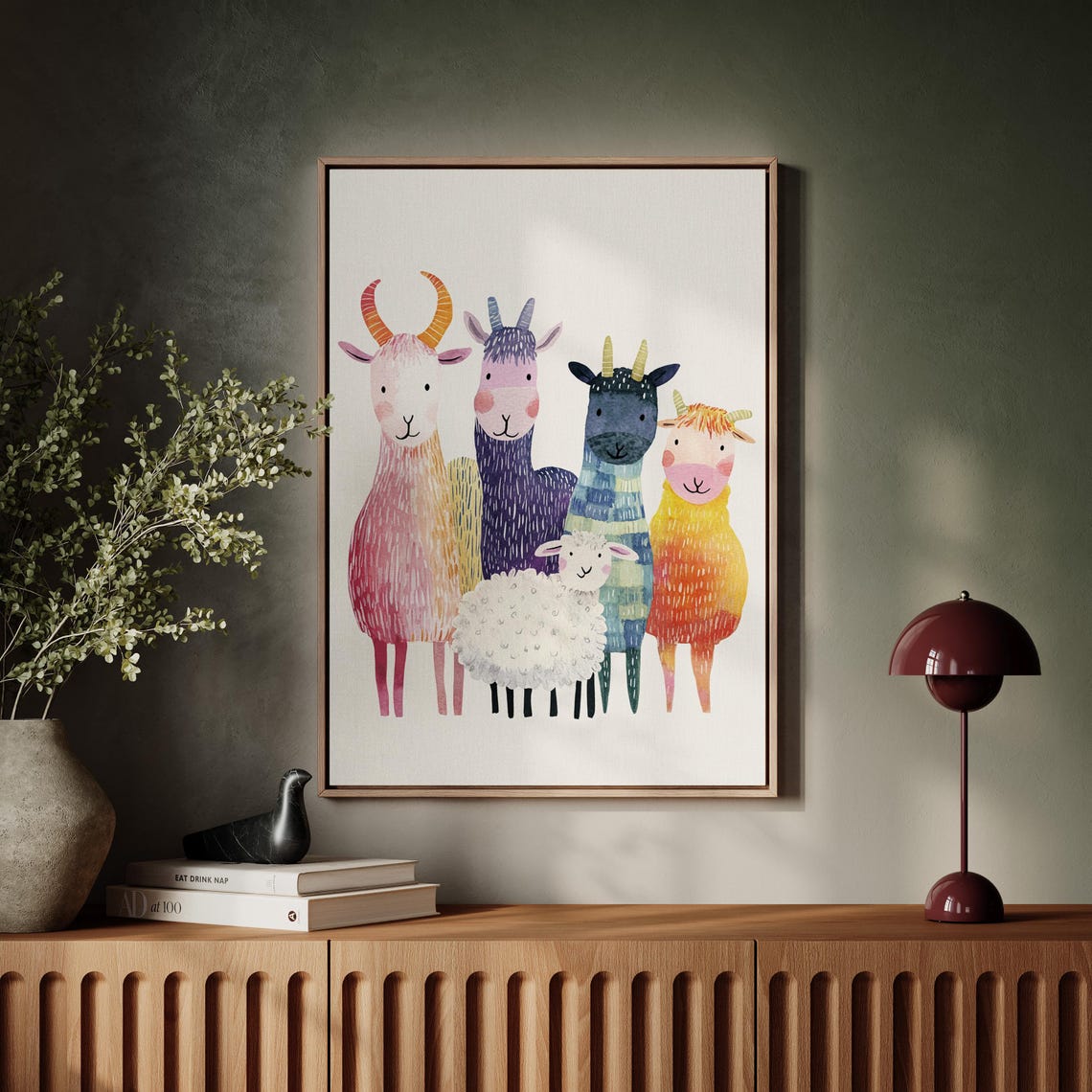 Cute Farm Animal Family Art Llama Sheep And Goat Playful Animal Wall Art For Kids Room Colorful Farmhouse Decor - Image 5