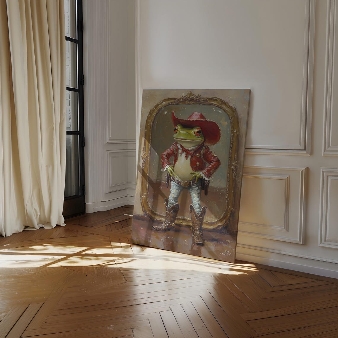 Whimsical Cowboy Frog Portrait In Red Hat Jacket And Boots Poster - Image 2