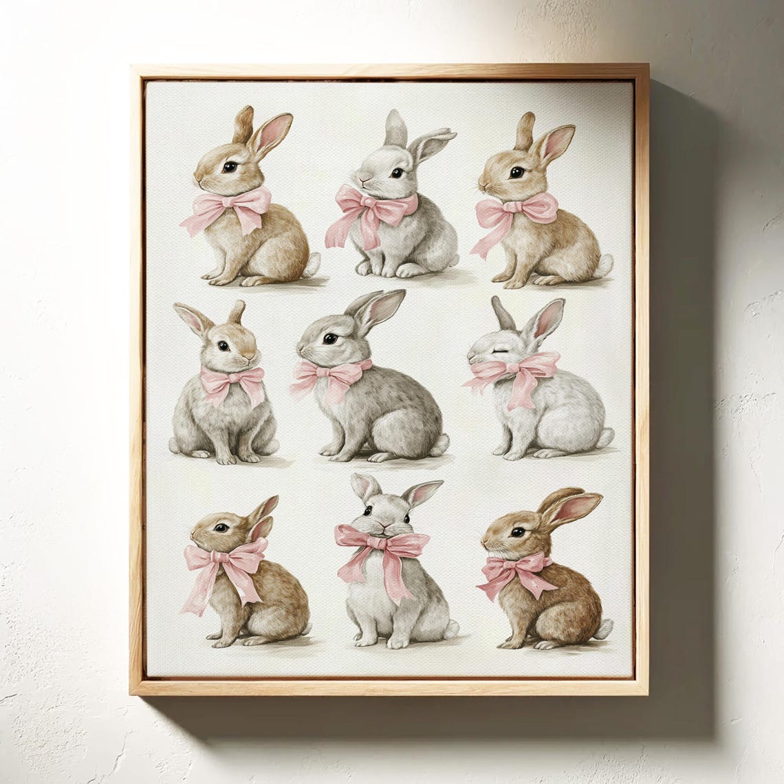 Nine Cute Bunnies With Pink Bows Watercolor Grid Nursery Poster - Image 5