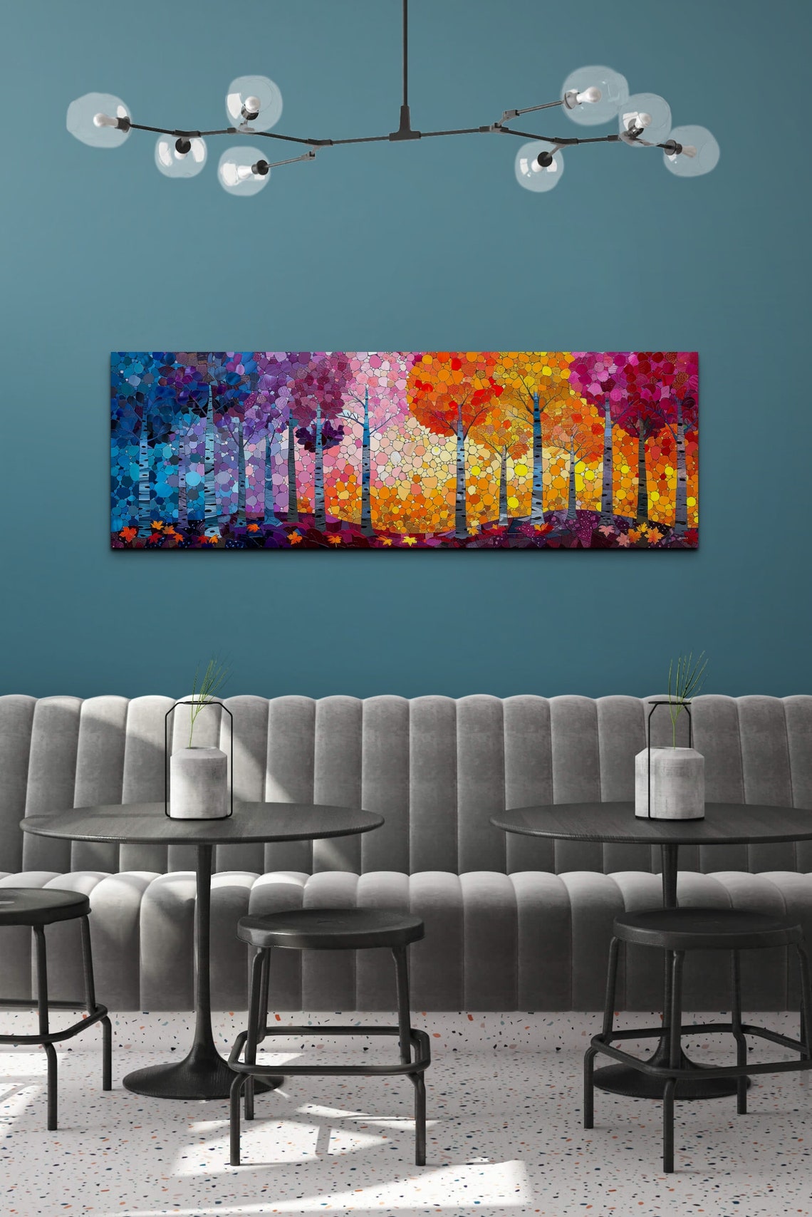 Mosaic Forest Dotted Trees Autumn Birch Color Burst Panoramic Wall Art - Image 6