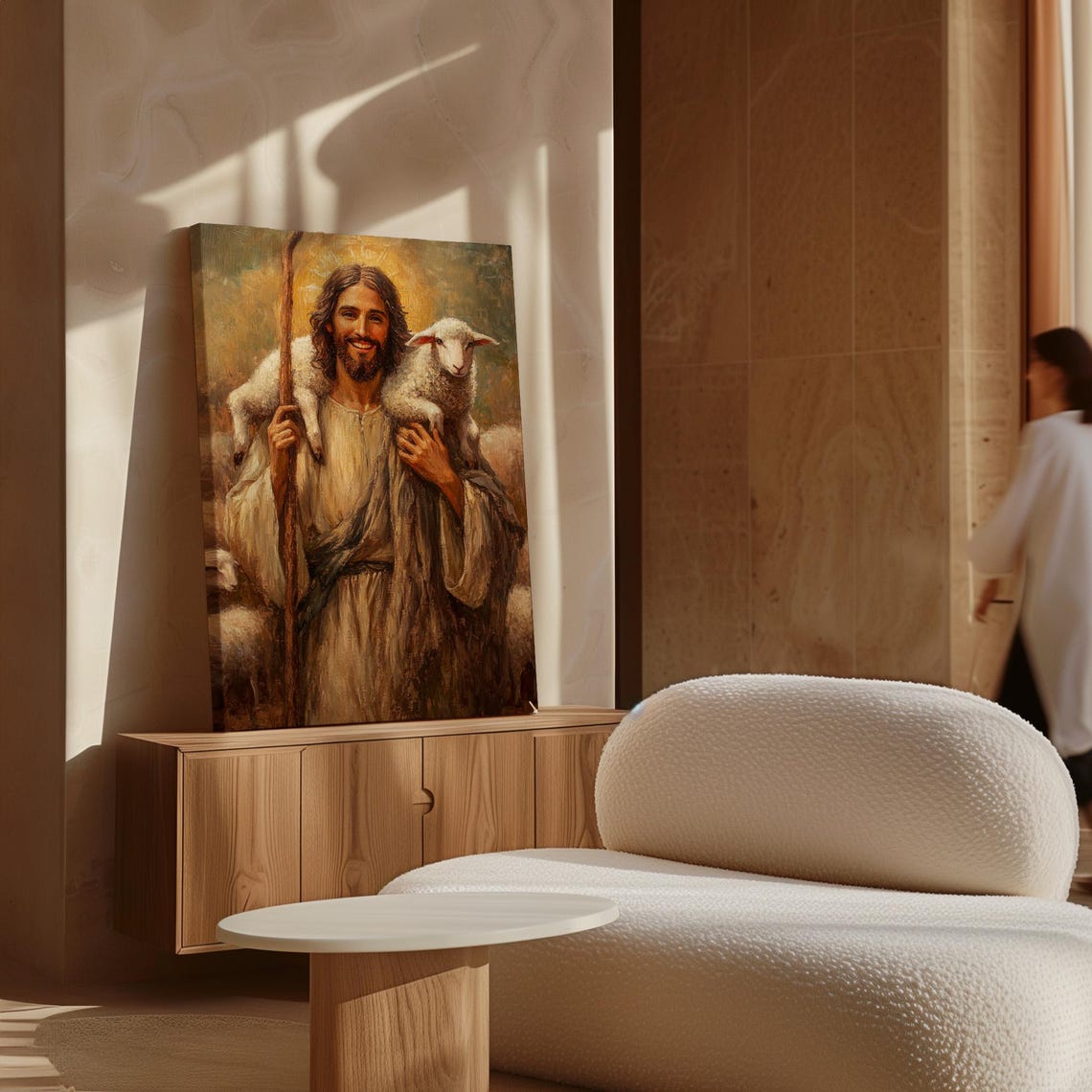 Smiling Good Shepherd Jesus Staff Lamb Shoulders Faith Poster - Image 6