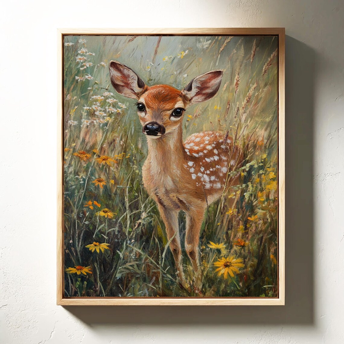 Baby Fawn Deer in Wildflower Meadow Cute Woodland Nursery Art Print - Image 5