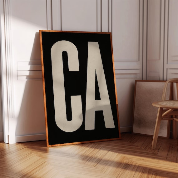 Bold CA Letter Typography Art Cream on Black Minimalist Poster